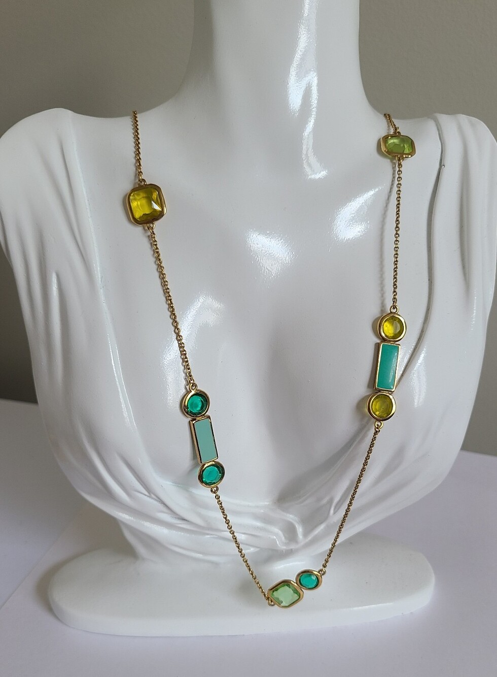 Vintage Kate Spade 32" Gold Faceted Jewel Rhinestone Cause A Stir Chain Necklace